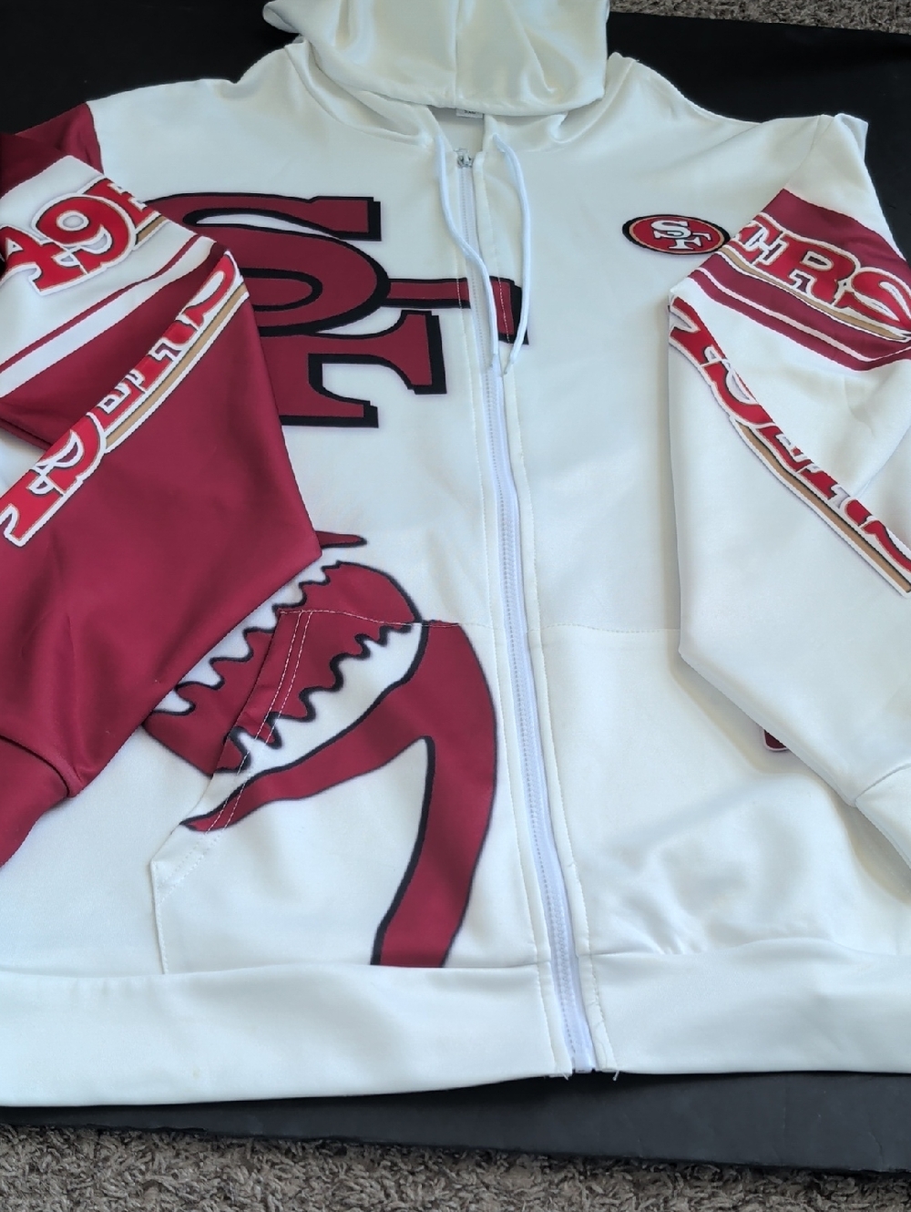 Source Unknown White and Red Full-Zip Performance Jacket with Hood